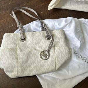 Michael kors MK pattern cream and grey shoulder bag